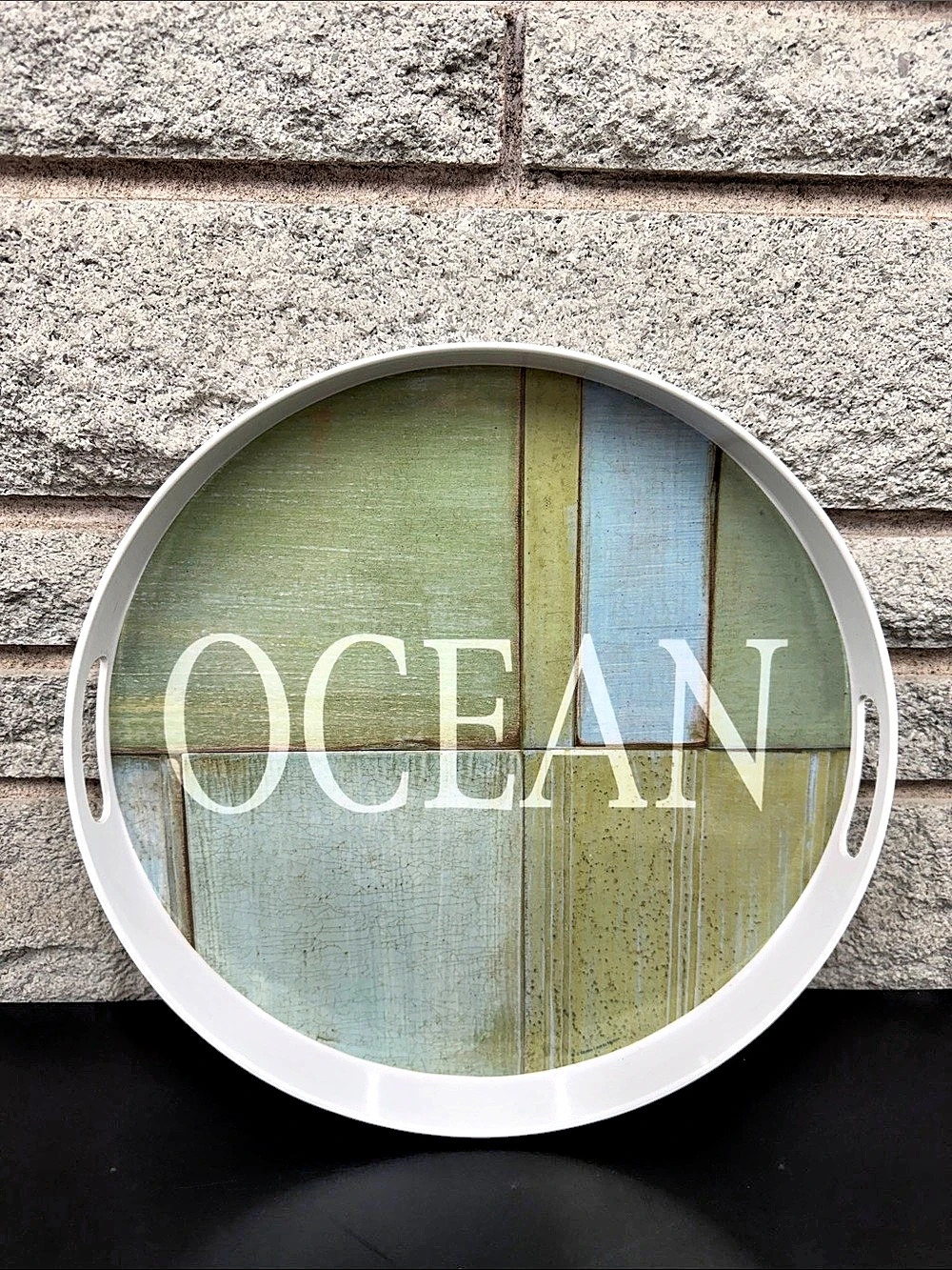 PRECIDIO Sea Ocean Melamine Round Tray With Handles 14" Summer Beach House